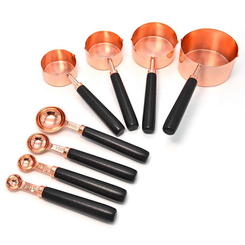 HASTHIP 8pcs Measuring Cup and Spoons Set, Stainless Steel Measuring Cup with Wood Handle for Kitchen/Food/Liquid/Baking HASTHIP 8pcs Measuring Cup and Spoons Set, Stainless Steel Measuring Cup with Wood Handle for Kitchen/Food/Liquid/Baking